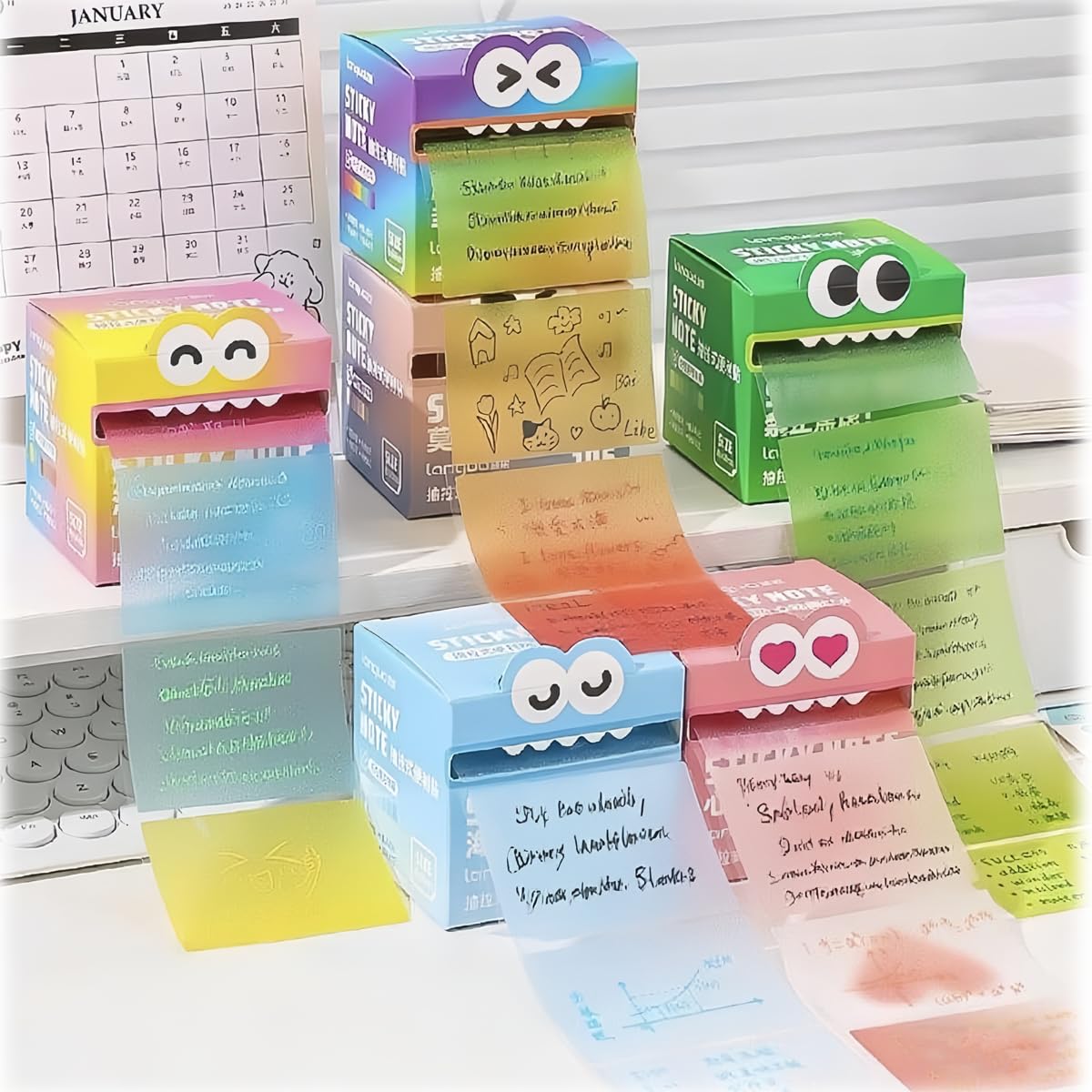 Cute Monster Pattern Sticky Note，Funny Rainbow Transparent Sticky Notes Roll，Cartoon Notes Memo Pad,Back to School Gift for Teachers & Students (style1)