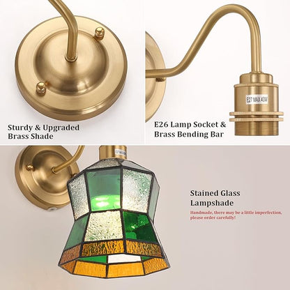 Vintage Battery Operated Wall Sconce with Remote, Rechargeable LED Wall Lamp 3 Colors Dimmable, Brass Wall Lights Fixture for Bedroom Bathroom Living Room Hallway Polygonal Checker