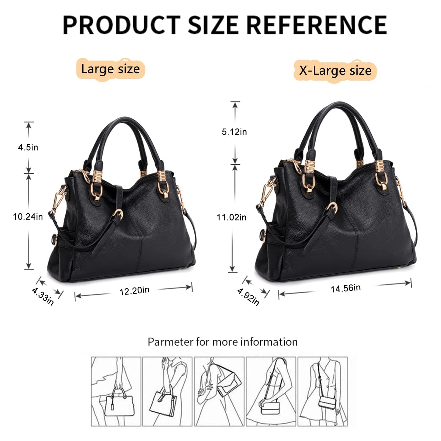 Kattee Women's Genuine Leather Purses and Handbags, Satchel Tote Shoulder Bag (Black)
