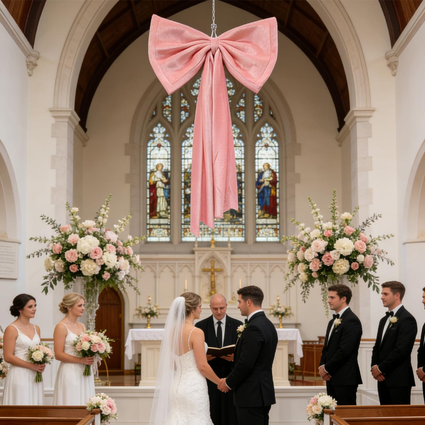 QIANGED Oversized Pink Velvet Bow 1Pc 23.6x70.8 inch, Ultra-Large Velvet Fabric for Cathedral Weddings, Giant Christmas Trees, Luxury Events, Romantic Statement Decor