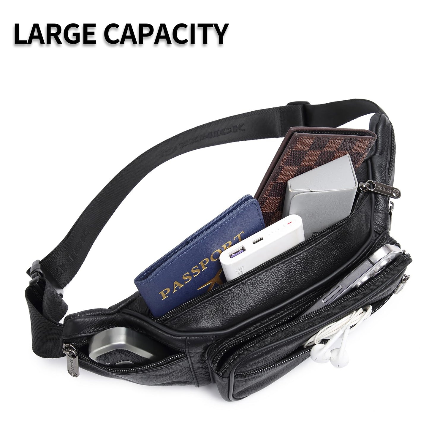 ZZNICK Genuine Leather Fanny Pack/Waist Bag/Organizer with Adjustable Belt, Multiple Pockets For Men and Women