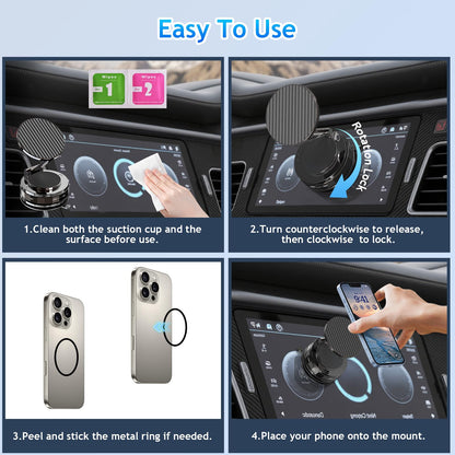 Phone Holders for Your Car, Compatible with MagSafe, Ultra Vacuum Suction Cup Mount, 360° Rotation, Car Phone Holder Compatible with All Models, Carbon Fiber Coffee
