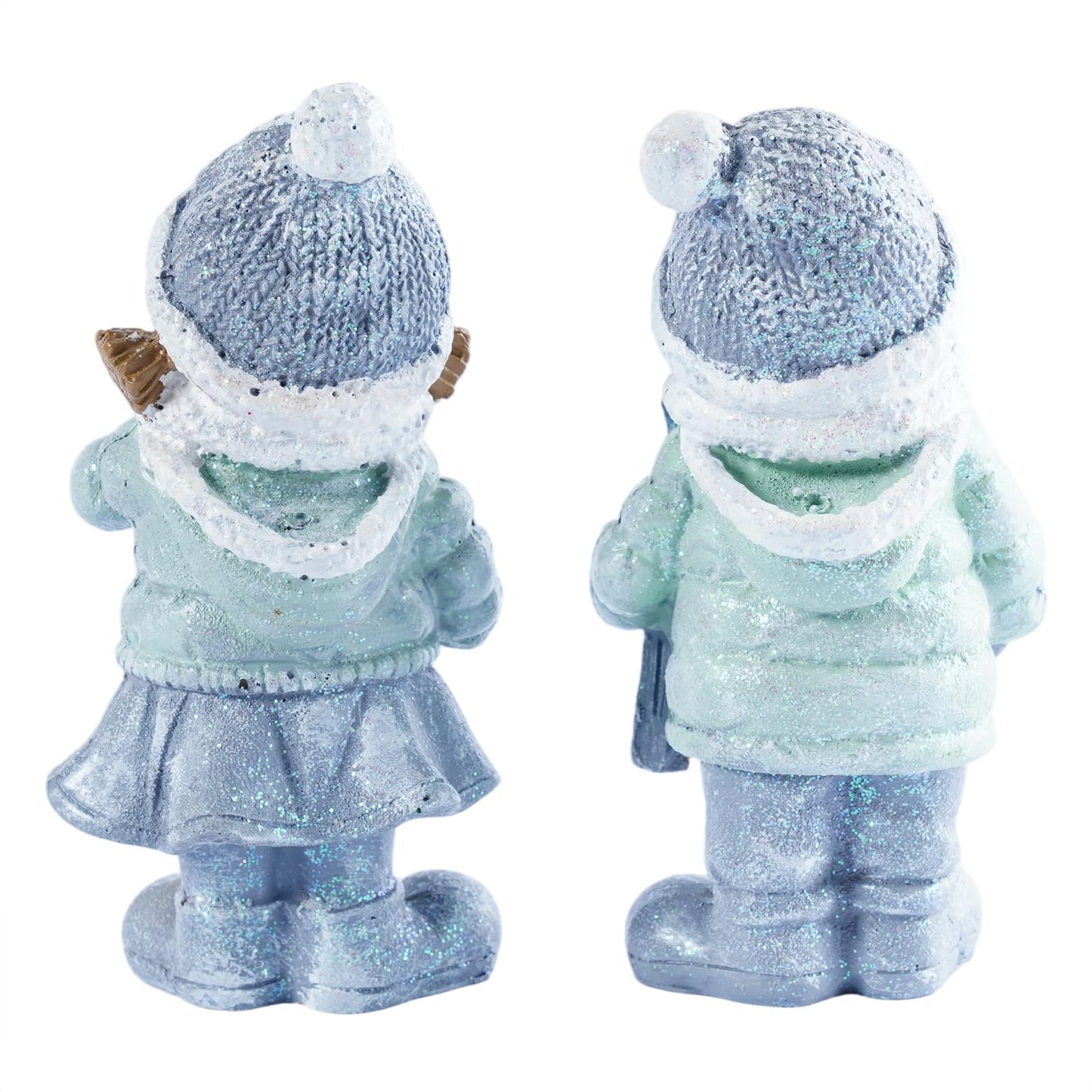 Brizoria Miniature People Figurines Set of 2 Glitter Resin Boy and Girl Winter Decorations for Home Indoor Tabletop Mantel Shelf Cute Christmas Home Decor Small Tiny People Figurines