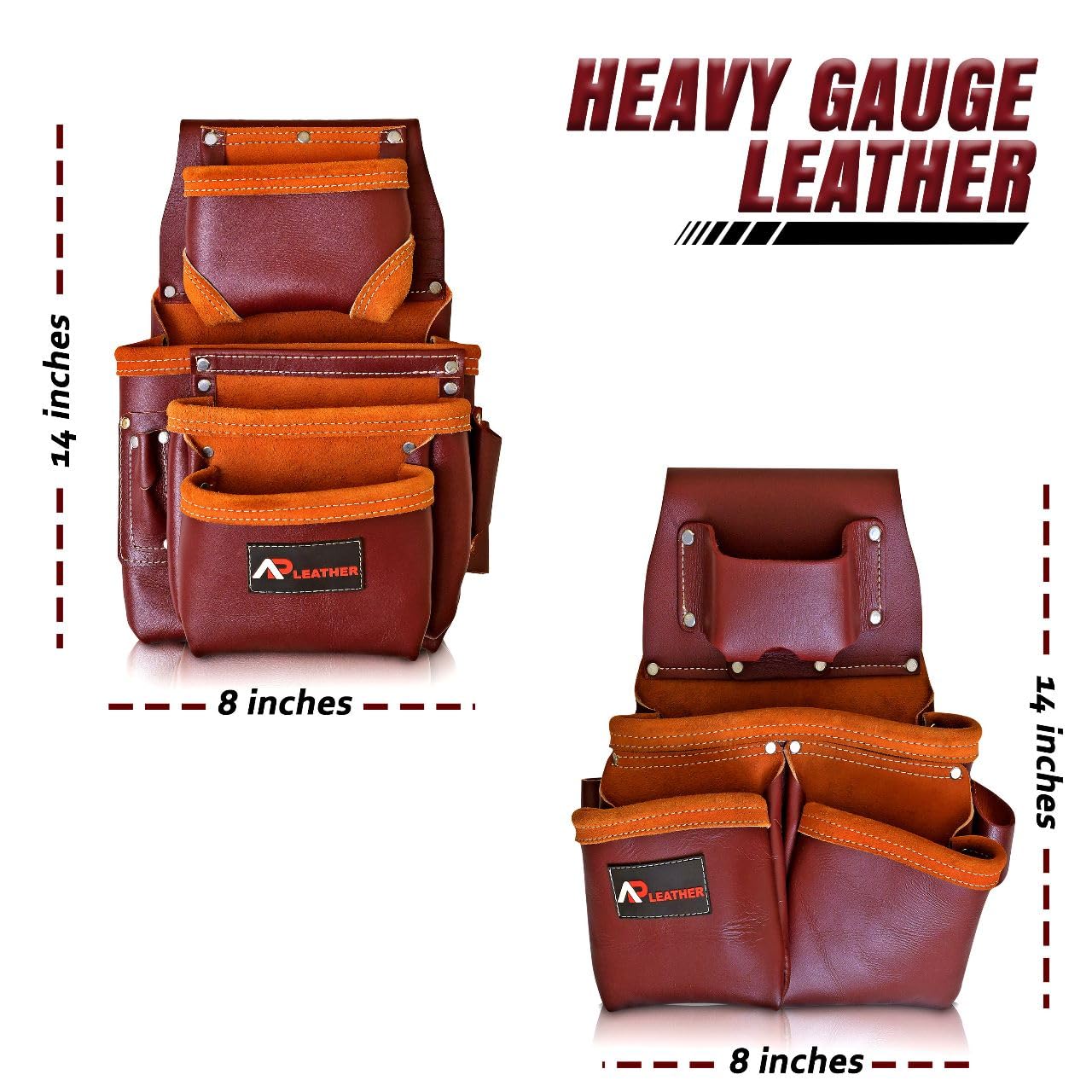 Leather PRO-19 100% Genuine Full Grain Leather Tool Belt/Pouch/Bag, Tool Belt with Suspenders, Comfort Back Support Tool Pouches with Suspenders for Construction,Framers, (Maroon)