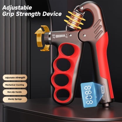 HSEONEJIA 2PCS Adjustable Hand Grip Strengthener (11-220LB) - Automatic Counter Hand Wrist Forearm Exerciser, Grip Strength Trainer for Athletes, Musicians, Injury Recovery & Physical Therapy (Red)