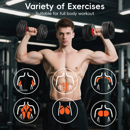 Upgraded Adjustable Dumbbells Set 25 lbs, 9 Weights Dumbbell Set, Quick Adjustable Dumbbells For Men Women Home Gym with Anti-Slip Handle, Safe and No Falling