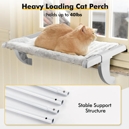 Zoratoo Window Sill Mount Cat Perch for Indoor Cats, One-Step Sliding Clamping Slot Adjustment Cat Hammock with Washable Cover, No Suction Cups Pet Bed for Windowsill & Bedside (XL)