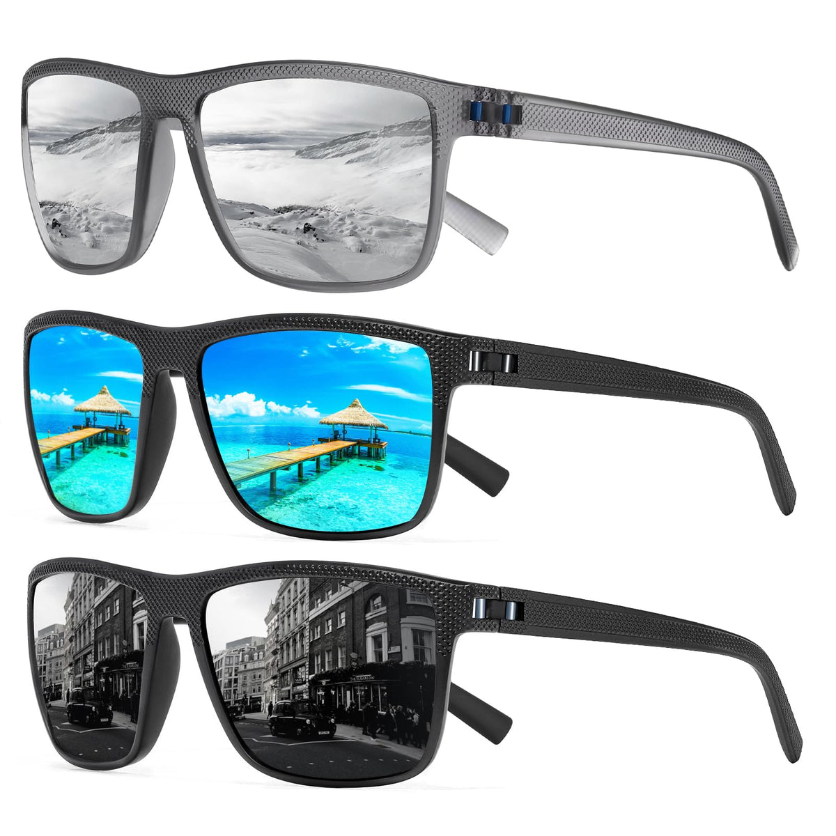 Square Polarized Sunglasses for Men and Women Lightweight Frame Sun Glasses with UV Protection