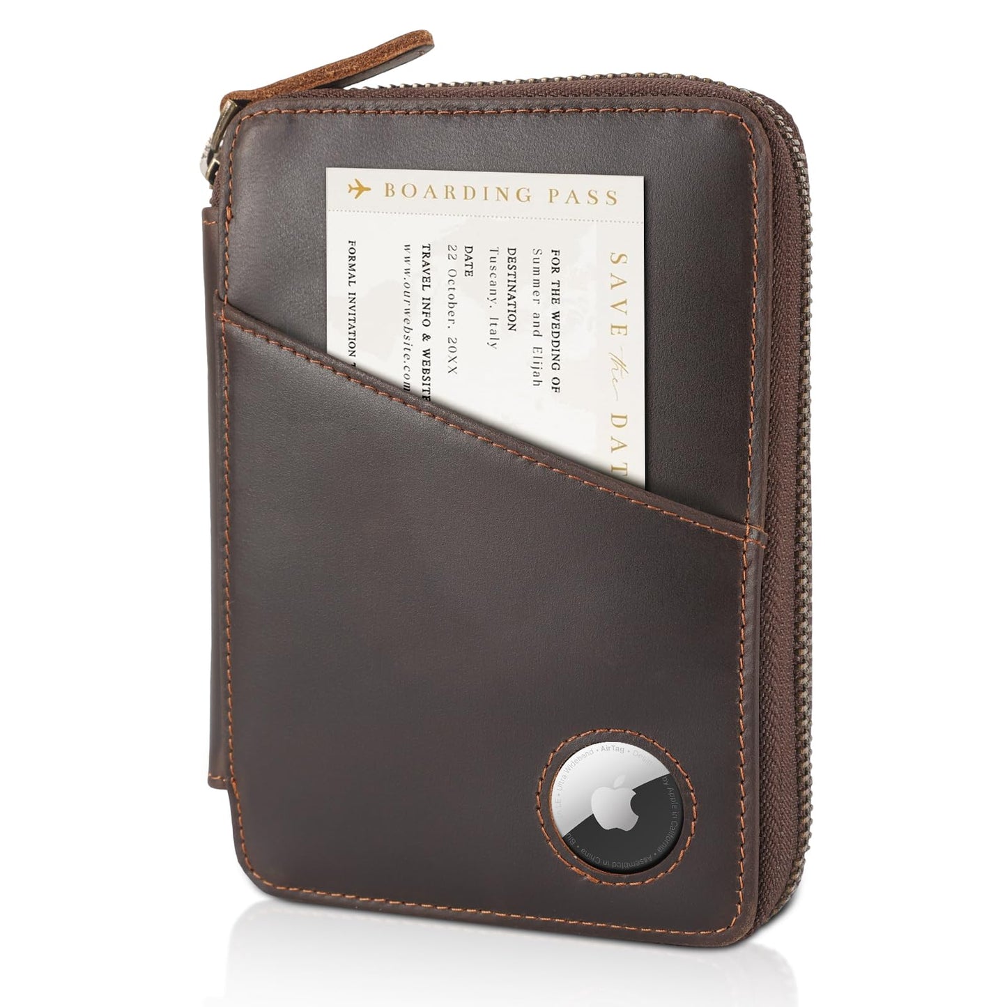 Polare Full Grain Leather Travel Passport Wallet With AirTag Slot RFID Blocking Passport Holder Soft Bifold Cover Case with YKK Zipper