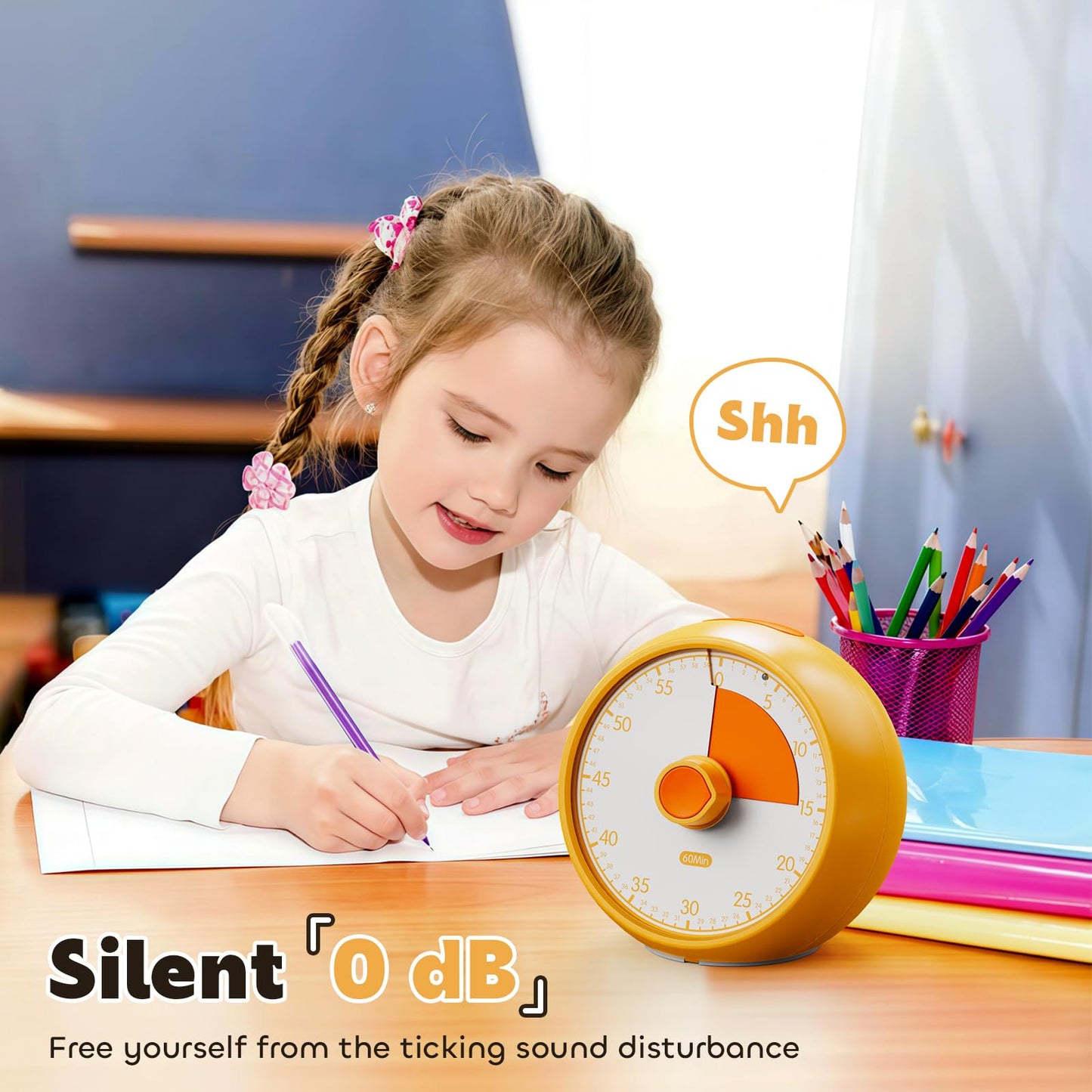 Conchstar Visual Timer for Kids 60-Minute - Countdown Timer with Optional Alarm, Focus Tool for ADHD & Autism, Time Management for Homework, Chores, Office, Kitchen, Teaching & Study Routines (Orange)