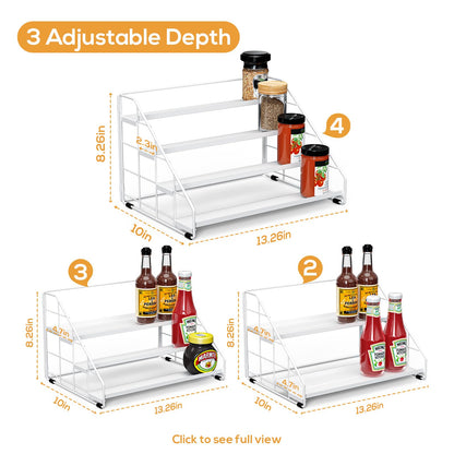 Spice Rack Organizer for Cabinet, 4 Tiered Spice Rack Organizer, Tiered Adjustable Spice Shelf for Kitchen Countertop Pantry Organization (Bright Black)