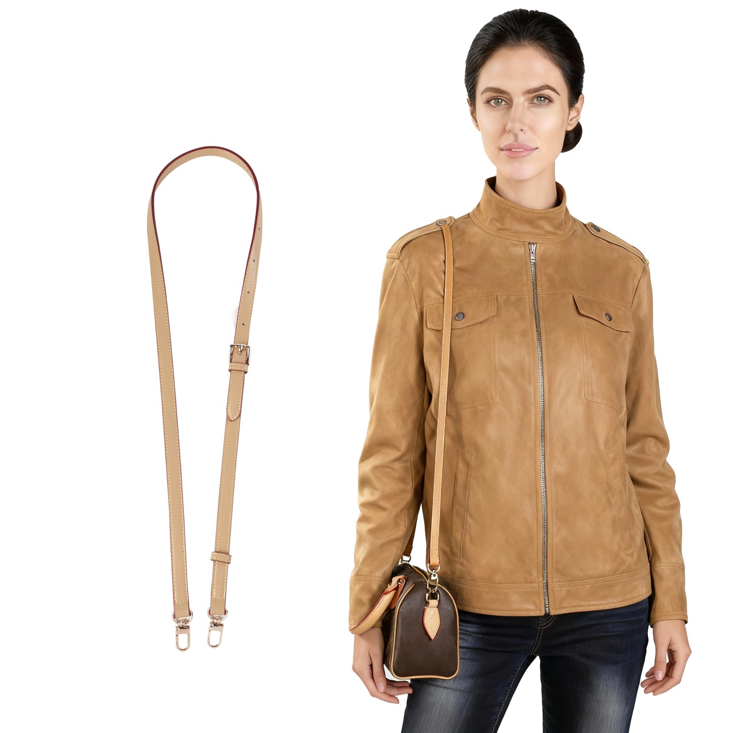 LvansWtl Apricot Beige Vachetta Leather Adjustable Replacement Strap - 0.59in Width,37.8-48.43in (96-123cm), Fits Carryall,Alma,Speedy 20/25/30/35, Crossbody Bags