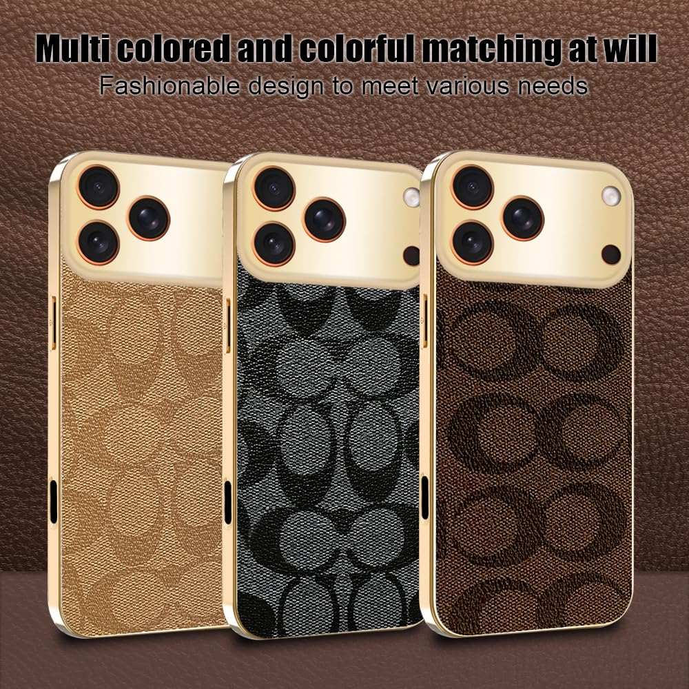 Sriyso Designer Case for iPhone,Luxury Classical Vintage Leather for Women Girl,Camera Protection,Electroplating Frame Anti-Fingerprint Military Grade Drop Shockproof Cover（Gold,iPhone 16 Plus