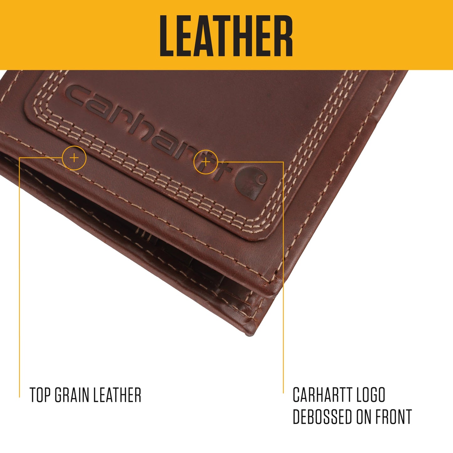 Carhartt Men’s Leather Triple Stitch Wallet, Durable Full-Grain Leather Bifold, Trifold & Rodeo Styles, Gifts for Men