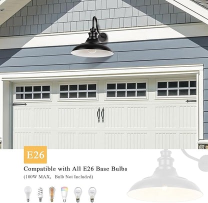 Exterior Farmhouse Gooseneck Barn Light, 16 Inch Vintage Outside Garage Light Fixtures, 2PCS Anti-Rust Waterproof Outdoor Light for Patio Frontdoor Entryway Doorway, Matte Black