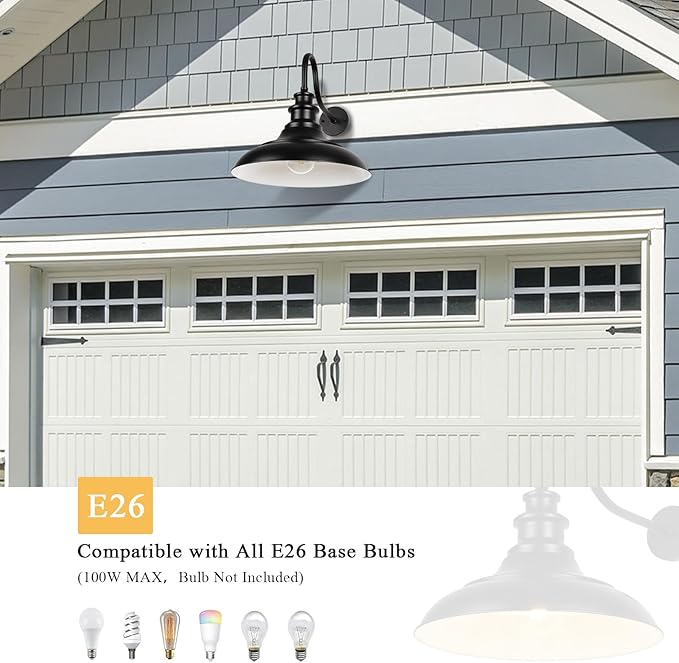Exterior Farmhouse Gooseneck Barn Light, 16 Inch Vintage Outside Garage Light Fixtures, 4PCS Anti-Rust Waterproof Outdoor Light for Patio Frontdoor Entryway Doorway, Matte Black