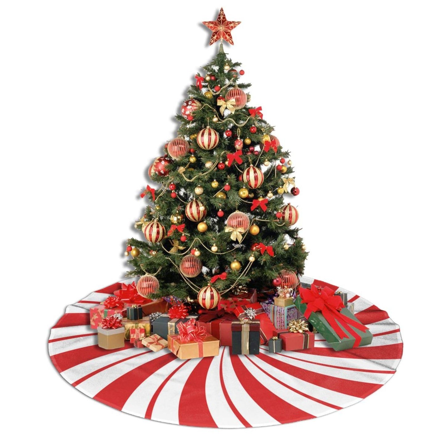 Swirl Candy Christmas Tree Skirt 48" Xmas Tree Mat for Christmas Decorations Holiday Ornaments