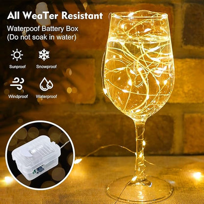 pozzolanas 24 Pack Warm White Fairy Lights Battery Operated 3 Modes 7FT 20 LED Waterproof String Lights Twinkle Silver Wire for Mason Jars Wedding Christmas Halloween Party Decor (24, Warm White)