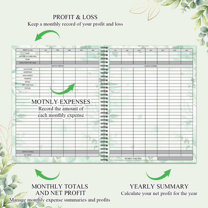 Harloon Income and Expense Log Book Eucalyptus Income and Expense Tracker Small Business Accounting Bookkeeping Ledger Book for Personal Finance Business Account Record Office Supply, 8.7 x 11 Inch