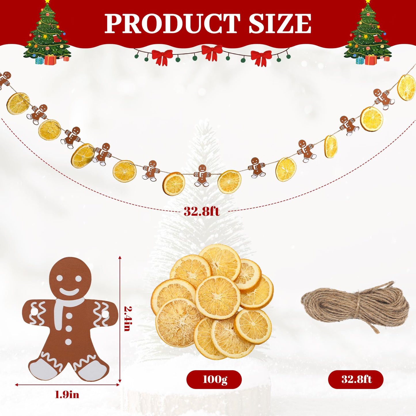 100g Christmas Potpourri Simmer Pot Kit Dried Orange Slices Gingerbread Men Hemp Rope Simmering Potpourri Bowl Filler Room Winter Holiday Natural Non Toxic Home for Xmas Scent Fragrance Decor
