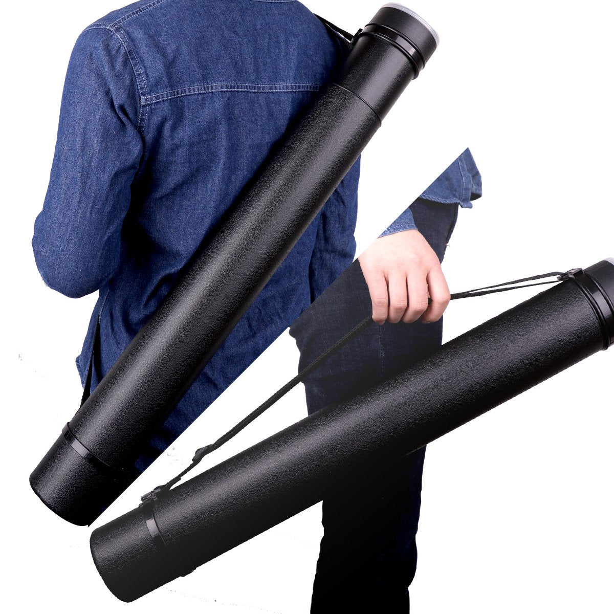 TRANSON Durable Poster Storage Tube with Straps 24"-40" Extendable for Blueprints, Artwork, Maps, Posters Color Black
