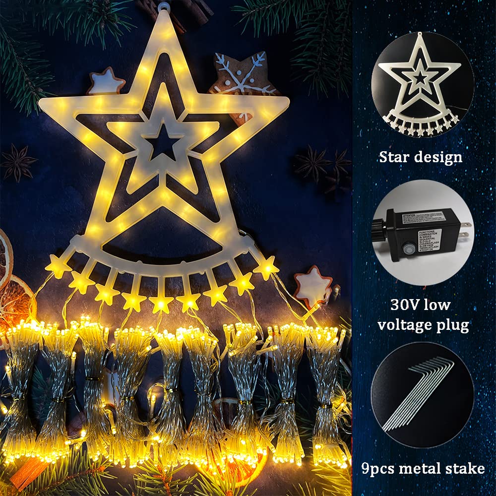 Aokudoni Christmas Lights Outdoor 12.6 ft 8-Lighting Modes Waterfall Xmas Lights Outdoor Christmas Decorations for Yard Tree House Holiday Party, Warm White