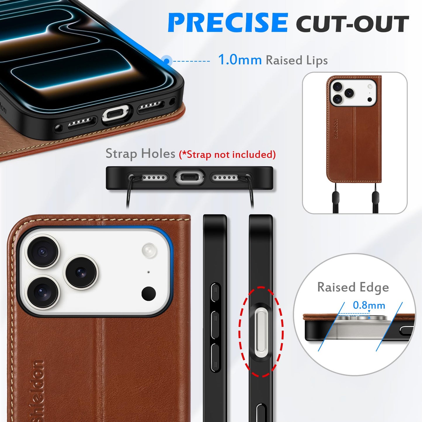 SHIELDON Genuine Leather Wallet Case for iPhone 17 Pro Max 6.9-inch 2025 | Flip | Magnetic Cover | RFID Blocking Credit Card Holder | Kickstand | Shock-Absorbent Case | Retro Brown