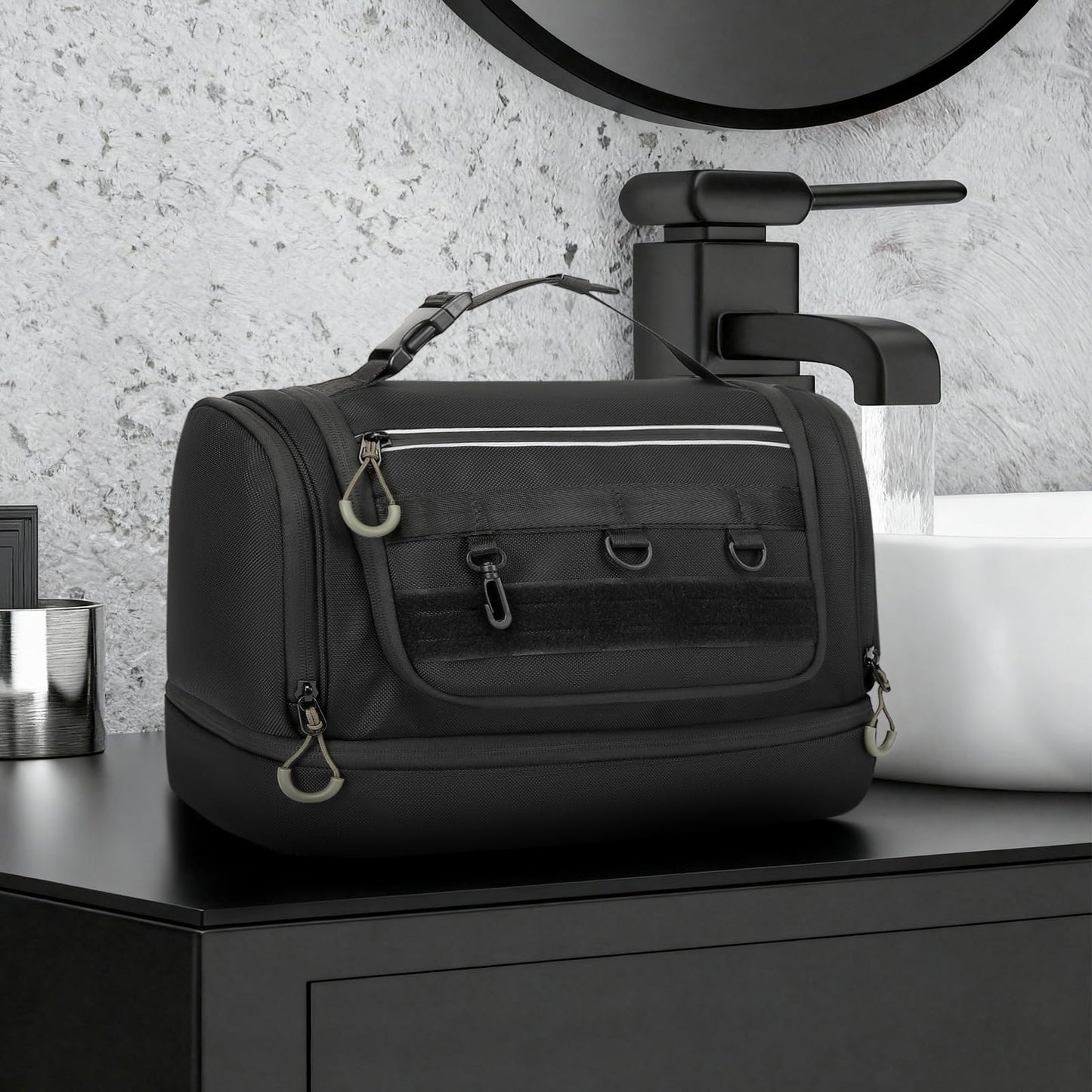TANGCORLE Toiletry Bag for Men, Handing Travel Toiletry Organizer Protable Water Ressistant Bathroom Shaving Bags for Toiletry Accessories, Travel Essentials, Black(Empty Bag)