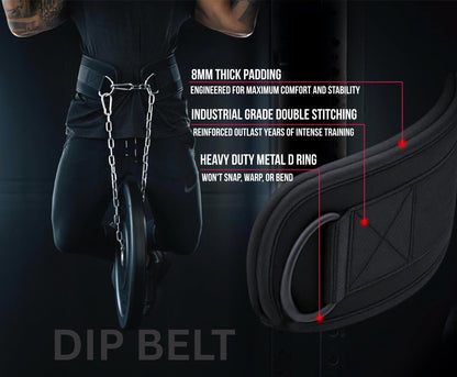 Dip Belt with Chain for Weightlifting – 42in Steel Belt Chain, 7in Padded Back Support, 400lb Capacity – Weighted Belt for Pullups, Dips, Squats – Heavy Duty Weight Belt for Men and Women