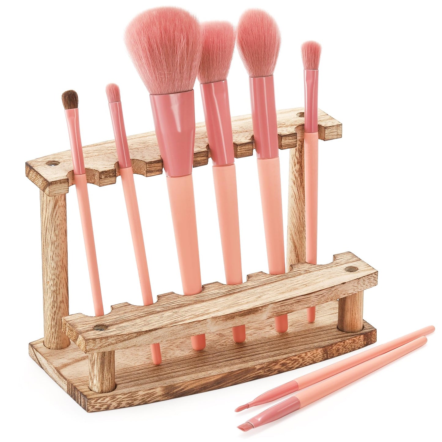 SOUJOY 4 Pack Wood Pen Display Stand, 6-Slot Pen Holder Rack, Eyebrow Pen Stand, Makeup Brush Rack Organizer for School Office Home Store