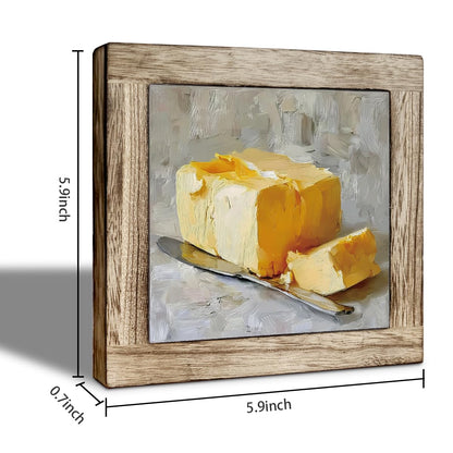 French Kitchen Butter Wooden Box Sign, Rustic Still Life Oil Painting Style Tabletop Decor, Cozy Bar Shelf Accent, Christmas Gift for Friends or Food Lovers