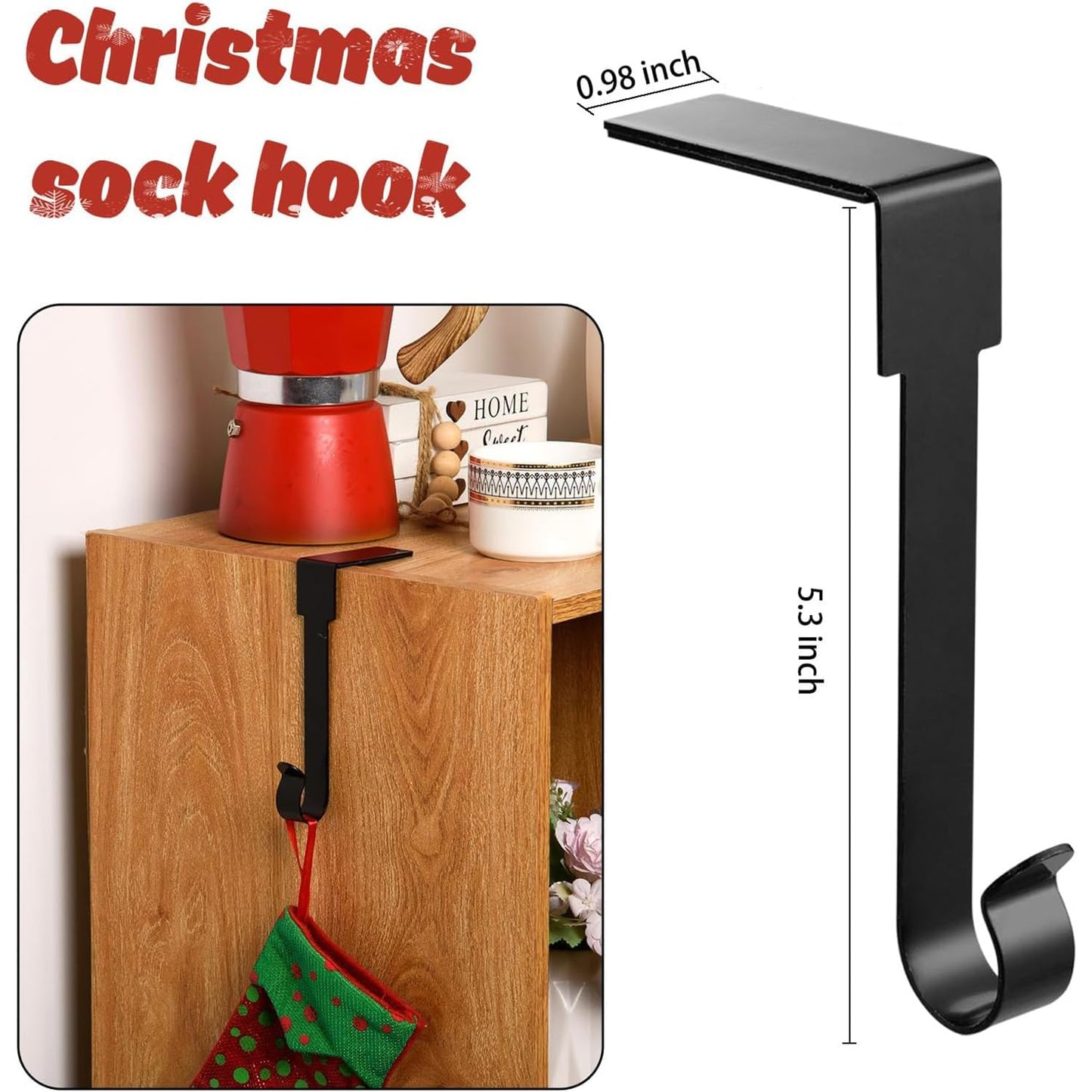 Guojanfon Christmas Stocking Holders, Metal Mantel Hooks Hanger Non-Slip Christmas Stocking Hooks for Fireplace Mantle Christmas Party Decoration (6pcs -Black)