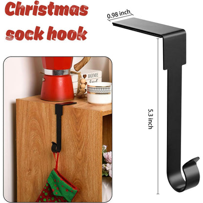 Guojanfon Christmas Stocking Holders, Metal Mantel Hooks Hanger Non-Slip Christmas Stocking Hooks for Fireplace Mantle Christmas Party Decoration (6pcs -Black)