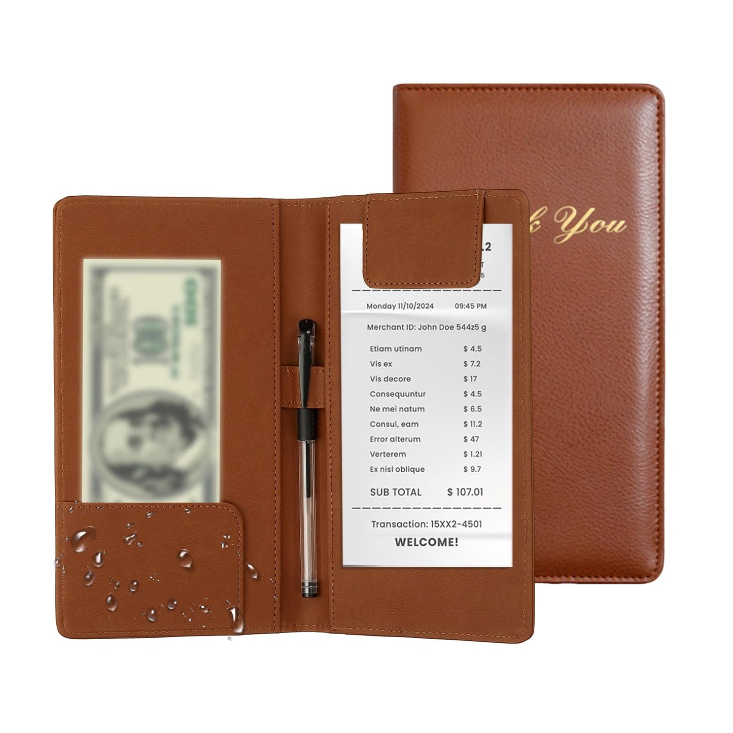 PATIKIL Restaurant Check Presenters, 2Pcs Guest Check Bill Holder with Magnetic Clip PU Leather Check Presenters for Restaurants Waitress Servers Bars, Light Brown