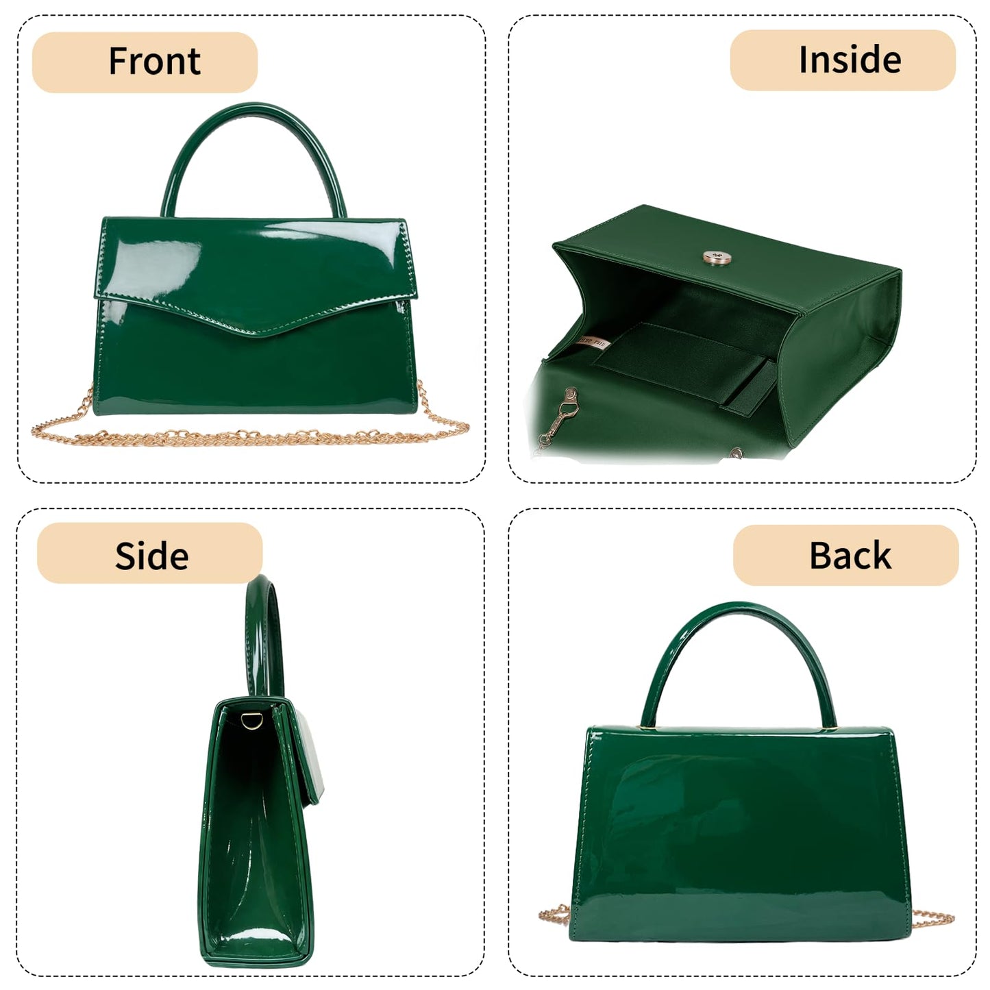 YAPAIOU Leather Women's Evening Bag Glitter Clutches Party Clutch Bridal Purses Cocktail Prom Handbags with Patent(Green)