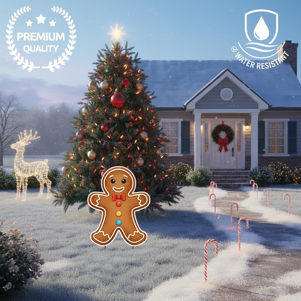 Christmas Gingerbread Man Ginger Bread Classic Yard Sign for Home Decor and Lawn Decoration With Stakes, Green Merry Christmas Sign Tree Cookie (Red)