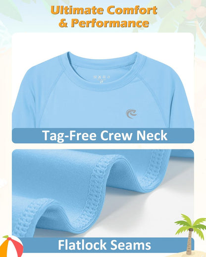 Boys UPF 50+ Swim Shirt Long Sleeve, 1 or 2 Pack UV Sun Protection Rash Guard, Youth Kids SPF Water Shirts for Beach Surf