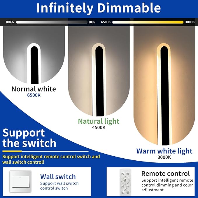 2 Pack Outdoor Wall Mounted Light, 23.6inch Modern Long Oval Exterior Sconce, 3000K-6000K Dimmable, IP65 Waterproof Strip Porch Lighting for Patio, Yard, Garage, House with Remote Control