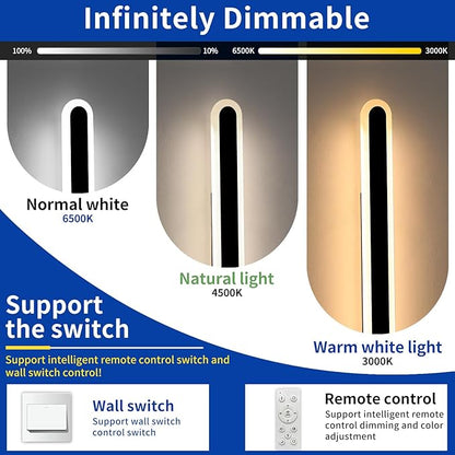 2 Pack Outdoor Wall Mounted Light, 23.6inch Modern Long Oval Exterior Sconce, 3000K-6000K Dimmable, IP65 Waterproof Strip Porch Lighting for Patio, Yard, Garage, House with Remote Control