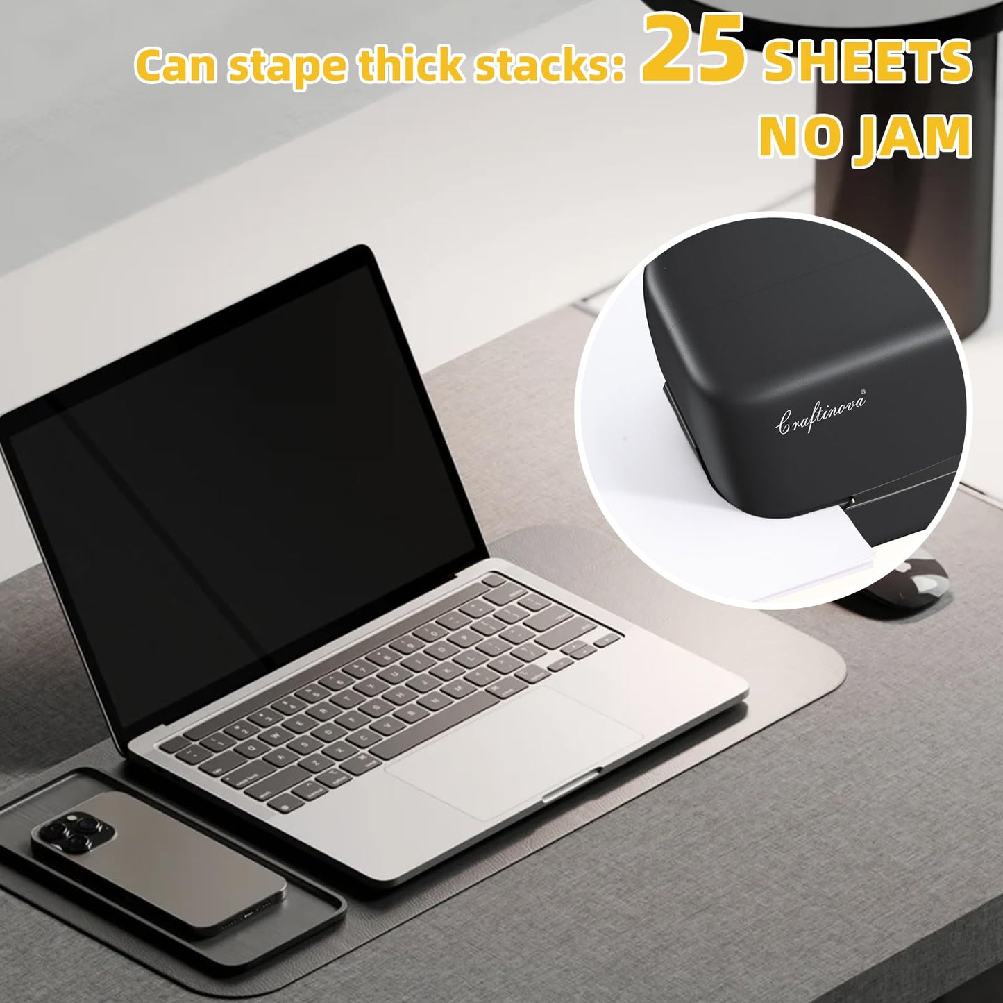 Craftinova Electric Stapler, 25 Sheet Automatic Stapler, Include 2000 Staples and 1 Staple Remover, Jam Free, Professional and Home Office，Battery not Included，AC or Battery Powered