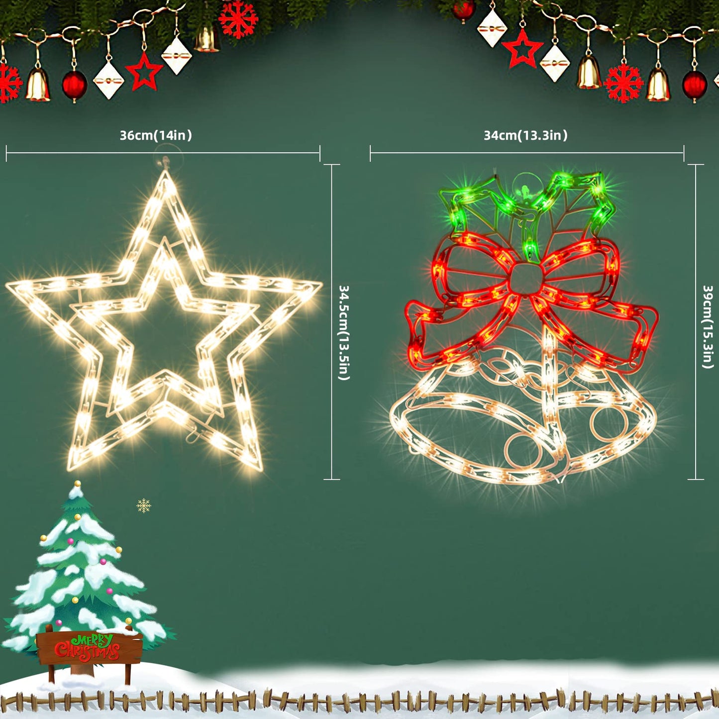 Xmasnova 2 Pack Christmas Window Lighted Decorations,Christmas Window Silhouette Lights,Double Side Sign Lamp Decoration for Holiday Indoor Wall Door Glass Decor,Beel，Star