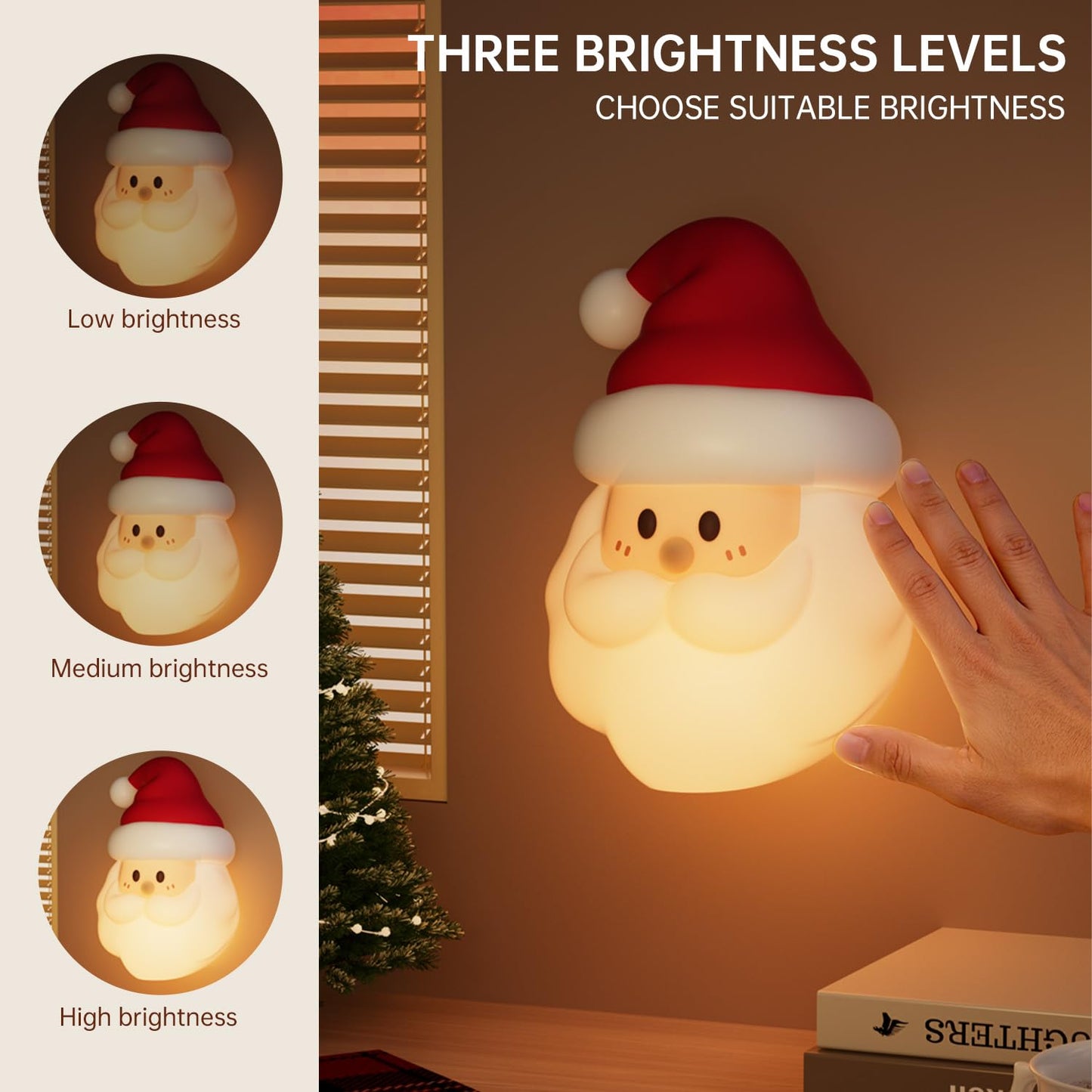 ELAMAS Santa Claus Night Light for Kids, Cute Christmas, Silicone Squishy LED Lamp Decorations, Rechargeable Touch Nightlight, Baby Night Light for Nursery Breastfeeding Bedroom Living Room Decor