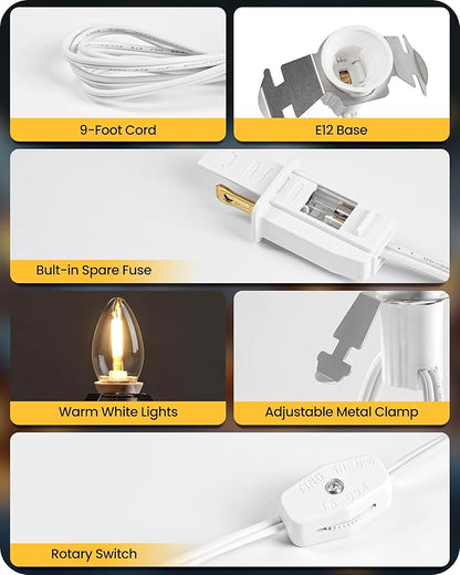 Christmas Village Lights with 12 LED Warm White Bulbs, C7 Light Cord for Christmas Village Houses, Pumpkin Crafts, Halloween & Holiday Decorations
