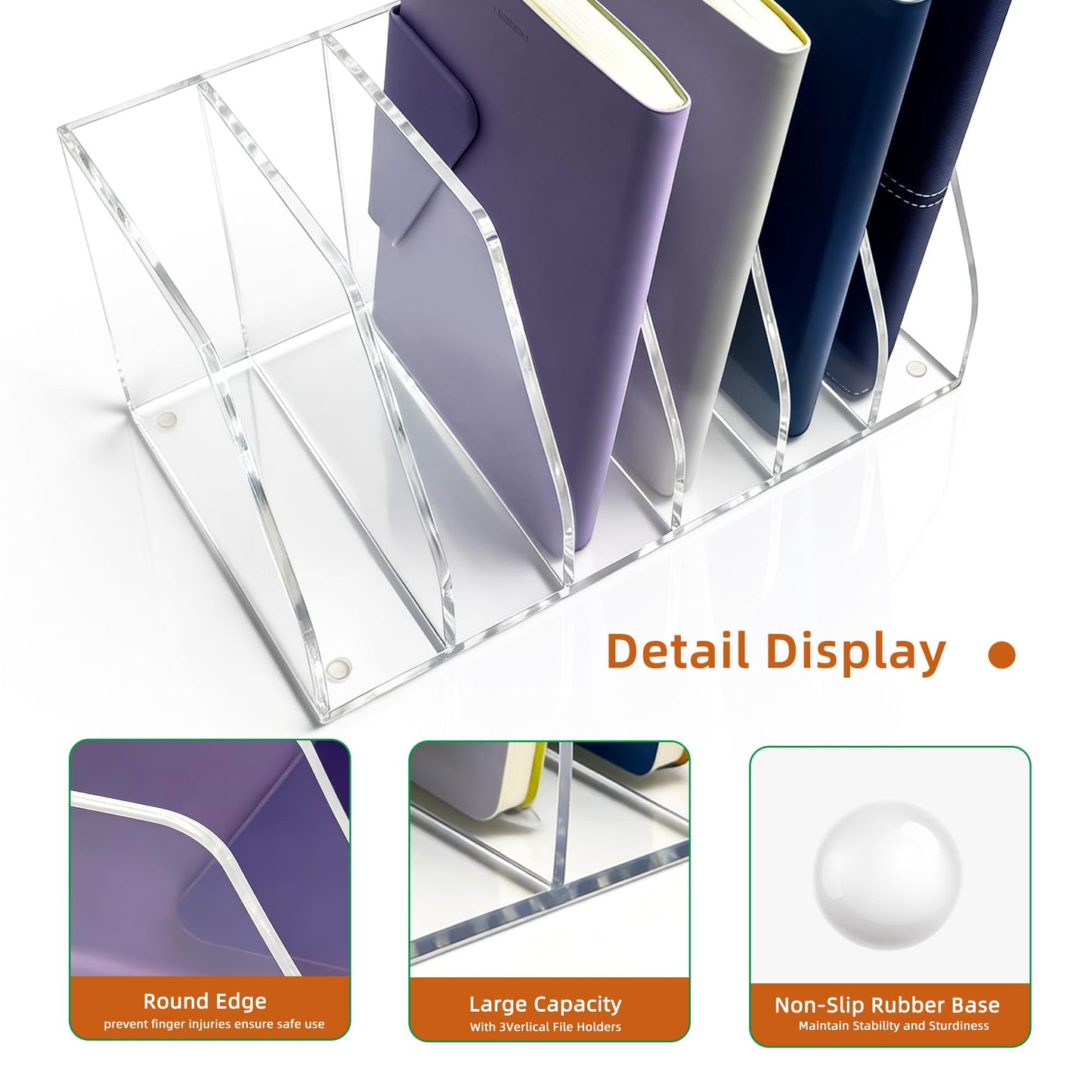 AIDIMOO Acrylic Magazine File Holder, 6 Vertical Compartments Desk Document Sorter Organizer, Clear Folder Rack Binder for Office, Documents, Tablets, Magazines, Books – Home/Classroom Rack