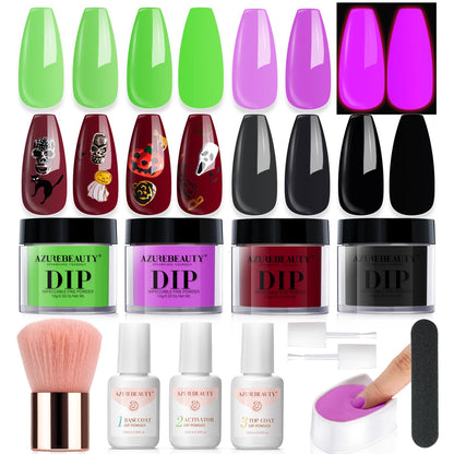 AZUREBEAUTY Dip Powder Nail Kit Starter, All Season Skin Tone Nude Brown 4 Colors Acrylic Dip Powder Liquid Set with Base/Top Coat Activator for French Nail Art Manicure DIY Salon Gifts
