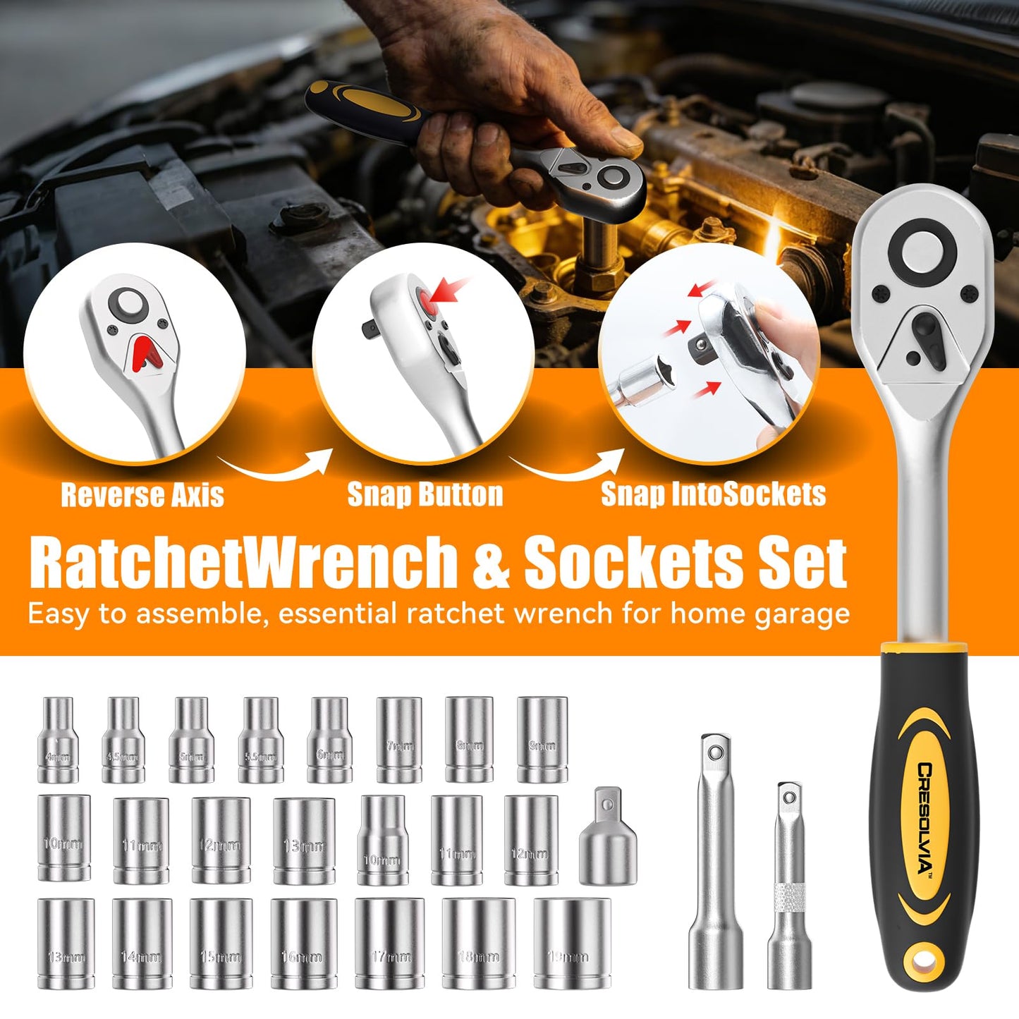CRESOLVIA 199 Piece Tool Kit for Home,General Household/Auto Repair Tool Set,Basic Hand Tool Kit with Socket Wrench,Tool Box Case for Men,Perfect for Diyer Handyman Homeowner