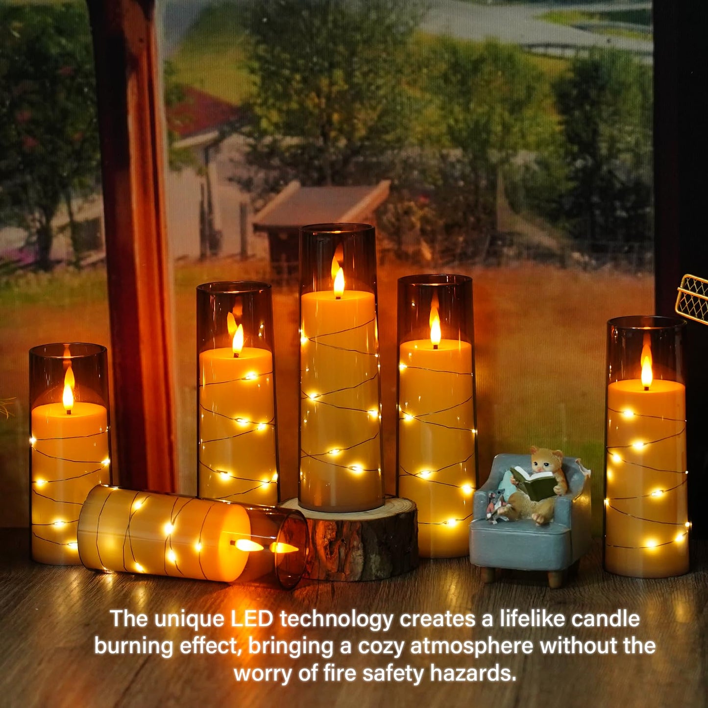 Flameless Candles with Embedded Star String, 12 Pcs Battery Operated LED Pillar Candles with Remote and Timer, Suitable for Home Decor, Party, Christmas & Wedding (Grey)