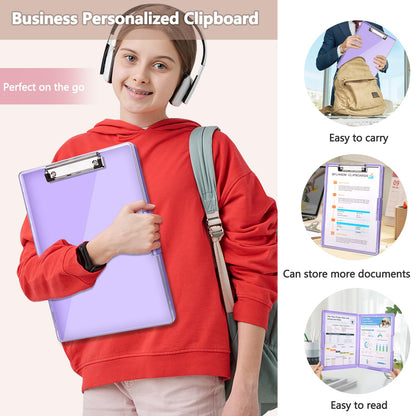 SFLHHDM Clipboard with Storage,Heavy Duty Clip Boards 8.5x11 with 2 Storage Case,Clear Visible Panel Storage Clipboards,Side Opening Nursing Clipboard Folder for Office Supplies-Light Purple