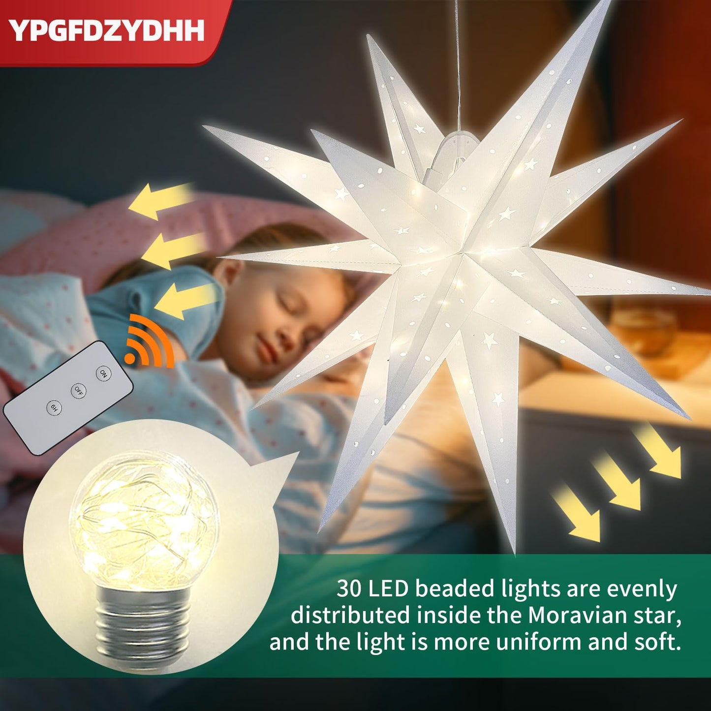 YPGFDZYDHH 5 Pack 18" Moravian Star Outdoor Light, Moravian Star Christmas Tree Topper Lighted Battery Operated, Remote Control Hanging Outdoor Star Light for Advent Courtyard, Porch-White Cutout