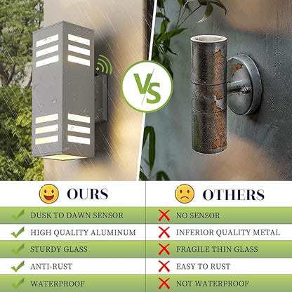 Outdoor Wall Lights, 2 Pack Dusk to Dawn Outdoor Light Fixture, 13" Waterproof Modern Porch Light White, Large Up Down Exterior Lighting Fixture for Patio, Garage, Hallway, Doorway